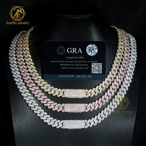 Hip hop necklace cuban link chain cluster iced out vvs diamond 8mm 10mm 12mm 15mm 925 sterling silver moissanite cuban chain