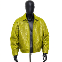 Blouson Bomber Unisexe en Cuir, Col Rond, Fermeture Éclair, Motif Camouflage Enduit, Coupe-Vent, Imperméable, Formel, Longueur Standard