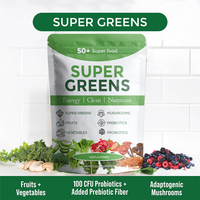 Mélange de boissons Super Greens Super Aliments à marque privée, champignons, probiotiques, fibres, santé intestinale, énergie naturelle, poudre verte propre