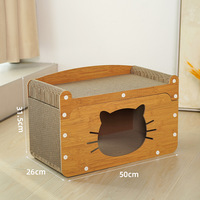3-en-1 Maison à chat écologique en bois et sisal, grand lit-canapé pour chat à 2 niveaux, avec tapis à gratter ondulé résistant à l'usure pour chats de grande taille