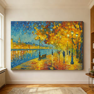 Lámpara LED con diseño <span class=keywords><strong>de</strong></span> la noche estrellada <span class=keywords><strong>de</strong></span> <span class=keywords><strong>Van</strong></span> <span class=keywords><strong>Gogh</strong></span>, lienzo decorativo <span class=keywords><strong>de</strong></span> pared en varios paneles para la decoración del hogar, para sala <span class=keywords><strong>de</strong></span> estar y dormitorio - Product Image 1