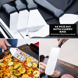 Outdoor BBQ Griddle Tools Spatulas Set For Blackstone - 14 Pcs Flat Top Griddle Accessories Kit