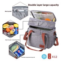 Boîte à lunch isotherme extra large à double compartiment pour hommes et femmes, sac isotherme en polyester anti-fuite avec sangle, design pliable