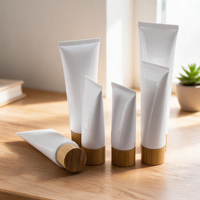 Envases para Crema, Tubos Exprimibles de Plástico Negro y Blanco de 50-100 ml con Tapa de Bambú, Aptos para Viajes, Oficina, Hogar, Cosméticos