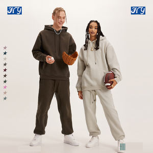 Venta al por mayor de alta calidad Unisex 2 piezas Casual sólido logotipo personalizado 345G Tallas grandes Sudaderas con capucha de gran tamaño Pantalones Conjuntos para hombres - Product Image 5