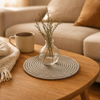 Sous-verre rond en corde de jute fait main, style rustique campagnard, pour table à manger, cuisine, décoration, dessous de plat
