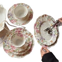 Nouvel ensemble de vaisselle en céramique Lelyi, style rétro français romantique, assiettes à dessert et bols à soupe, vente en gros pour la maison