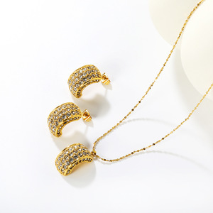 C Shaped <b>Emerald</b> <b>Stud</b> Earrings And Necklace Set Zinc Alloy Micro Insert Party Jewelry Fashion Jewelry Sets - Product Image 3