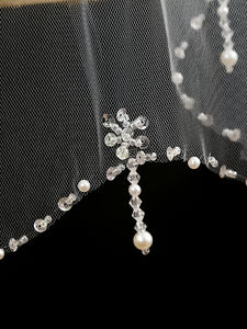 <span class=keywords><strong>Voile</strong></span> de tulle <span class=keywords><strong>blanc</strong></span> brodé à une couche avec perles en strass et <span class=keywords><strong>voile</strong></span> de mariée en dentelle à pampilles pour robes de femme - Product Image 6