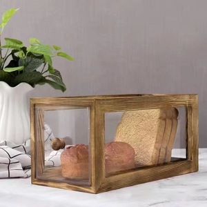 Transparent Wooden Bread Box Rectangle With Glass Door Storage Container For Bread And Pastries <b>Kitchen</b> Use - Product Image 3
