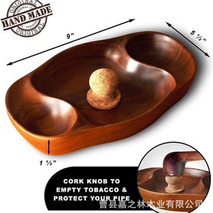 Plateau à pipe en bois massif de style chinois, sculpté à la main avec bouchon en liège, ensemble de fumeur multifonctionnel - Product Image 3
