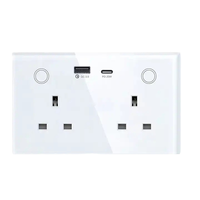 Prise intelligente Tuya Zigbee standard britannique 2026 avec panneau tactile en verre, charge USB Type-C PD 20W, commande vocale, double prise murale pour la maison, compatible Android