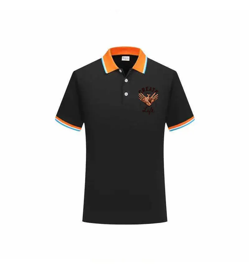 Kaus Polo Kaus ODM Pabrik OEM Harga Murah Kaus Polo Cina Uniseks dengan Logo Kustom Kaus Polo Hitam dengan Oranye Kosong Uniseks