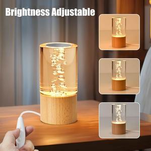 Lampe de nuit à bulles LED, lampe de nuit en cristal acrylique avec base en bois, luminosité réglable, lampe de table pour salle de lecture et chambre à coucher - Product Image 5