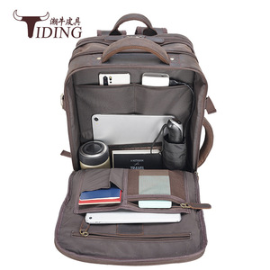 Tiding Men's Genuine Leather <b>Backpack</b> 15.6 Inch Laptop Compartment Dark <b>Brown</b> Travel Bag - Product Image 5