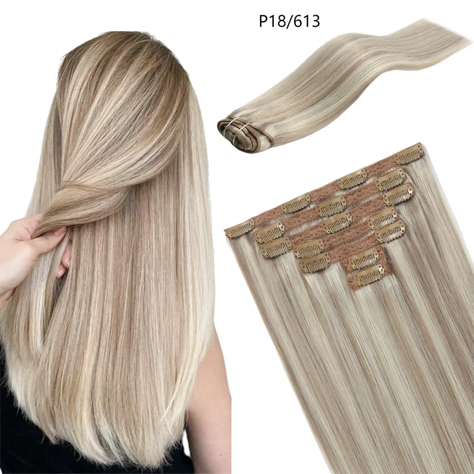 Extensiones de cabello natural con clip, precio al por mayor personalizado, cabello humano 100%