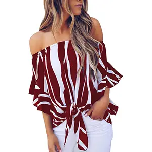 2023 OEM Womens Summer T Shirts Short Sleeve Tunic Strappy Cold Shoulder Tops