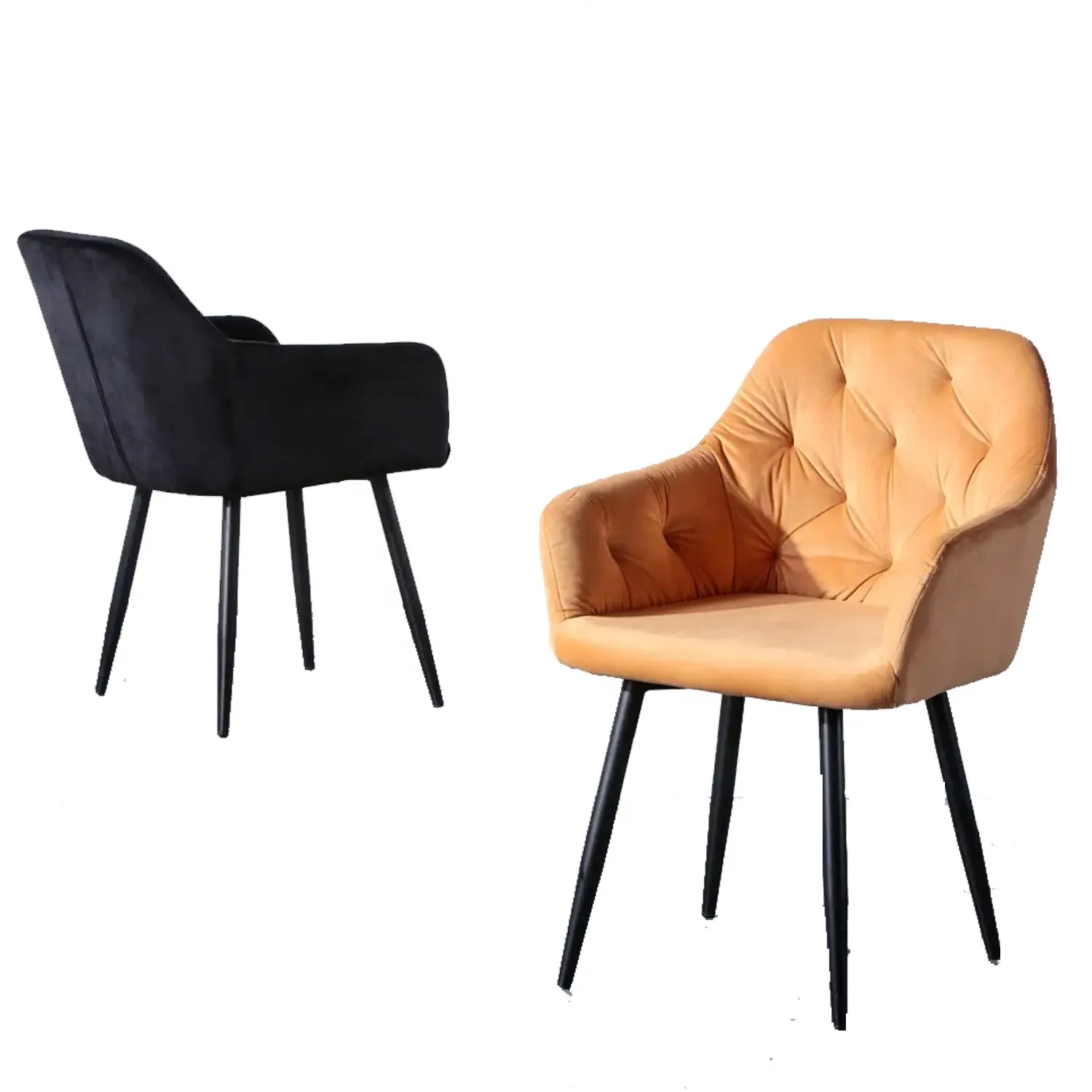 Lüks İskandinav yemek mobilyaları Sillas Metal bacak döşemelik kumaş Modern siyah kadife yemek sandalyeleri yemek odası restoran için