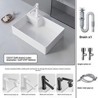 Évier de comptoir rectangulaire moderne en céramique avec drain latéral dissimulé, fixation monotrou pour usage domestique et buanderie