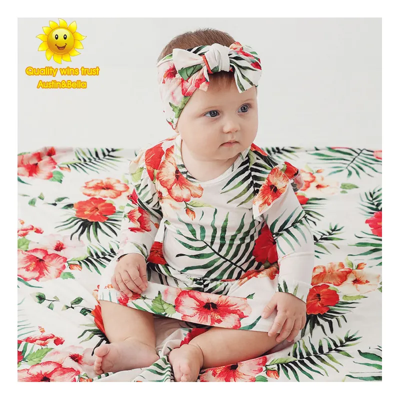 custom flower printed bamboo baby girl romper dress muslin boutique vendors for baby clothes best supplier 6985HY