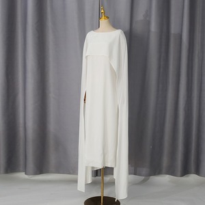 Ensemble Abaya Islamique Femme en Satin, Robe Longue Vintage Printemps Modeste avec Cape, Col en V, Sans Manches, Ceinture Ajustable, Coupe A-Line Naturelle - Vente en Gros - Product Image 3