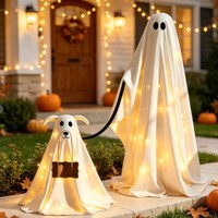 Ensemble de statues de chiens fantômes lumineux pour Halloween, figurine de chiot fantôme marchant avec des lumières à piles, décoration de pelouse, de porche ou de jardin