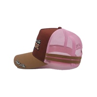 Casquette en maille structurée à 5 panneaux de qualité australienne avec impression à bords hauts, logo de broderie personnalisé, casquette à pression, casquette de camionneur