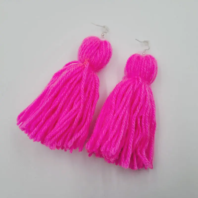Pendientes de borlas con flecos de hilo coloridos hechos a mano, pendientes bohemios de borla con estilo para mujeres y niñas, pendientes de noche