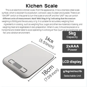 고정밀 10kg 스테인리스 스틸 전자 주방 저울 소형 식품 베이킹 그램 무게 저울 국경 간 측정 장치 - Product Image 3