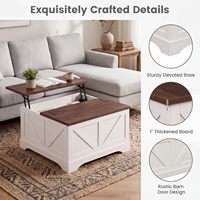 Table basse relevable style ferme avec rangement, plateau relevable et compartiment caché, marron rustique et blanc pour salon