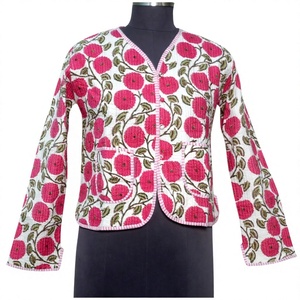 Veste courte en coton matelassé de style bohème indien pour femmes, nouveau style, imprimé floral, rayures tricotées, écologique, respirante - Product Image 1