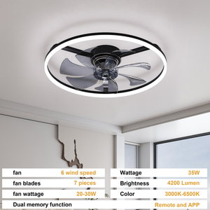 23.6 Inch Low Profile Flush Mount <b>Ceiling</b> <b>Fan</b> with Light, 150° Wide Airflow, APP & <b>Remote</b> <b>Control</b> for Bedroom Living Room - Product Image 6