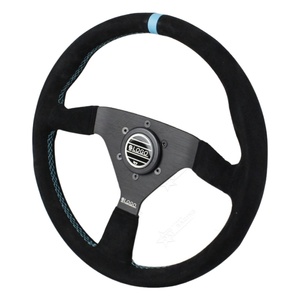 Volante Deportivo de Piel Sintética de 14 Pulgadas (340 mm), Universal, Estilo JDM, para Tuning, Drift, Carreras, con Costuras Rojas y Azules, Diseño Plano, Simulado para Rally - Product Image 1