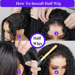 New 3-in-1 <strong>Half</strong> <strong>Wig</strong> Afro Kinky Curly Raw Burmese Human Hair <strong>Wig</strong> Seamless Flip Over Drawstring No Leave Out Wear Go Glueless <strong>Wigs</strong> - Product Image 4