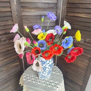 Fleurs artificielles de pavot Junheyuan, branche unique, pour décorations de mariage et de maison, bleu, violet, rouge, jaune, rose, blanc - Product Image 2