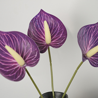 3 Pièces de Fleurs Artificielles d'Anthurium Modernes de Haute Qualité, 27 cm, en PU, Toucher Réel, Faites à la Main, Dégradé Vert Bourgogne, Fête des Mères