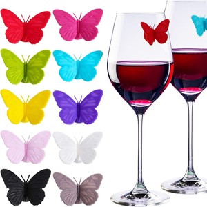 Juego de 10 Marcadores de Copas de Vino de Silicona con Diseño de Mariposa <span class=keywords><strong>para</strong></span> Bodas, Fiestas, Bares, Accesorios <span class=keywords><strong>para</strong></span> Copas de Vino de Silicona - Product Image 1