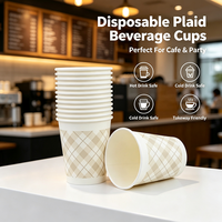Gobelets en papier jetables à paroi simple, imprimé à carreaux beige, légers, empilables, pour café, thé, boissons froides, logo personnalisé
