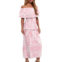 Robes de demoiselles d'honneur à épaules dénudées de style tribal polynésien, ensemble deux pièces personnalisé hawaïen, vêtements pour femmes, robe vintage à manches à volants