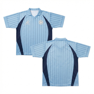 Maillot de football rétro Blokecore personnalisé OEM ODM, col en V, bleu clair, rayures marine, sublimation intégrale, pour équipe - Product Image 1