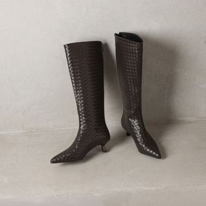 <span class=keywords><strong>Botas</strong></span> Largas Sexys con Punta en Pico para <span class=keywords><strong>Mujer</strong></span>, Moda Otoño Invierno 2025, Tejidas, para Fiesta, Vestido, Tacones Medios Finos, <span class=keywords><strong>Botas</strong></span> Altas hasta la Rodilla, Tallas Grandes 47 - Product Image 4