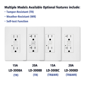 مقبس كهربائي GFCI 15 أمبير/20 أمبير 120 فولت مع قاطع دائرة كهربائية للتسرب الأرضي NEMA <span class=keywords><strong>5</strong></span>-15R/<span class=keywords><strong>5</strong></span>-20R مع مؤشر ضوئي LED - Product Image 3