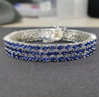 Bracelet tennis triple rang en argent sterling S925 plaqué rhodium avec saphir ovale et zircon cubique, style italien, bijoux de mode pour femmes