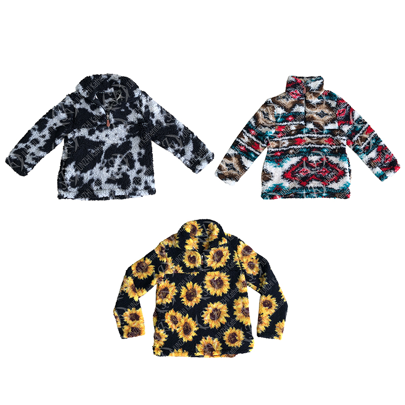 Custom Plus Size Western Aztec Print Women Sherpa Fleece Pullover Hoodies Sweater