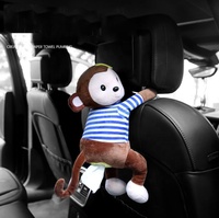 Boîte à mouchoirs en papier, sac de mouchoirs à suspendre pour chambre à coucher salon salle de bain à rayures mignonnes avec un singe de voiture
