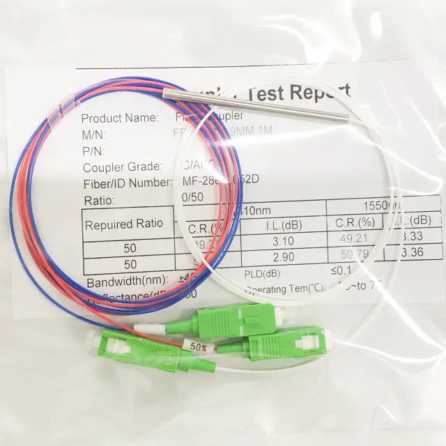 1 × 2 عدم توازن 1310 نانومتر 14901550 نانومتر شكل فاصل/مقرنة Fbt إلى ، 1 متر فاصل نسبة الألياف البصرية