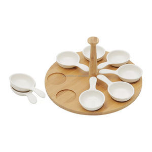 Aperitivos <span class=keywords><strong>de</strong></span> porcelana <span class=keywords><strong>de</strong></span> cerámica, juego <span class=keywords><strong>de</strong></span> 8 <span class=keywords><strong>platos</strong></span> <span class=keywords><strong>de</strong></span> aperitivo con mango <span class=keywords><strong>de</strong></span> servicio, con soporte circular <span class=keywords><strong>de</strong></span> Bambú - Product Image 2