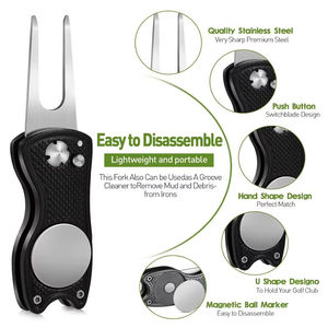 LH ส้อมขว้างโลหะพับได้พร้อมโลโก้เครื่องมือ Divot พร้อมเครื่องหมายลูกกอล์ฟคลิปหมวกแม่เหล็กสำหรับซ่อม - Product Image 3