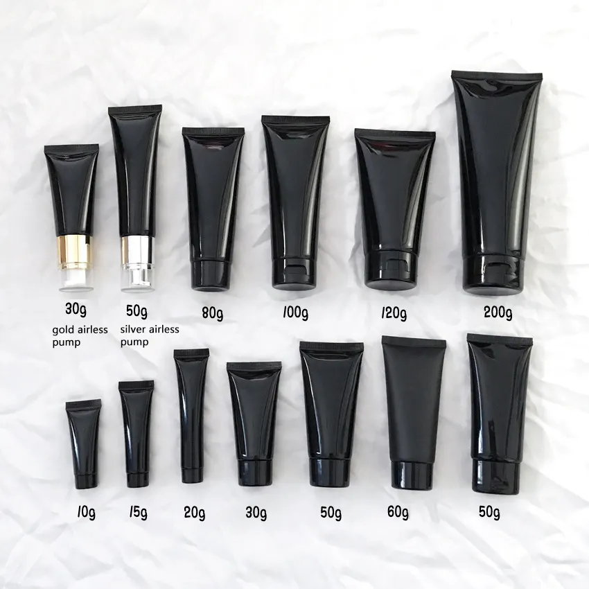 30-200ml vazio preto Espremer plástico Tubo Macio com Parafuso Flip Cap creme para mãos cuidados com a pele limpador facial tubo cosmético embalagem