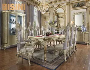 豪华古董法国省级餐厅家具套装金色餐桌和椅子